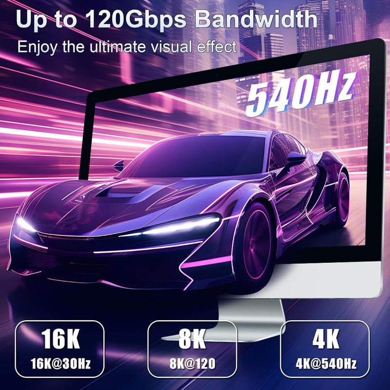 ZIKNYDO 16K for Thunderbolt 5 Cable 6.6FT/2m, USB C 80Gbps Data Transfer, 120Gbps Bandwidth for 16K/Dual 8K Displays, PD3.1 240W Charging for Thunderbolt 4, MacBook M4, eGPU, Mac mini M4 Pro, Monitor - Image 4
